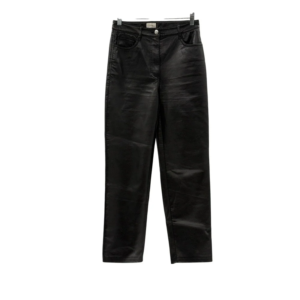 Wilfred Pants Faux Leather Women Size 4 Black High Rise Straight Leg‎